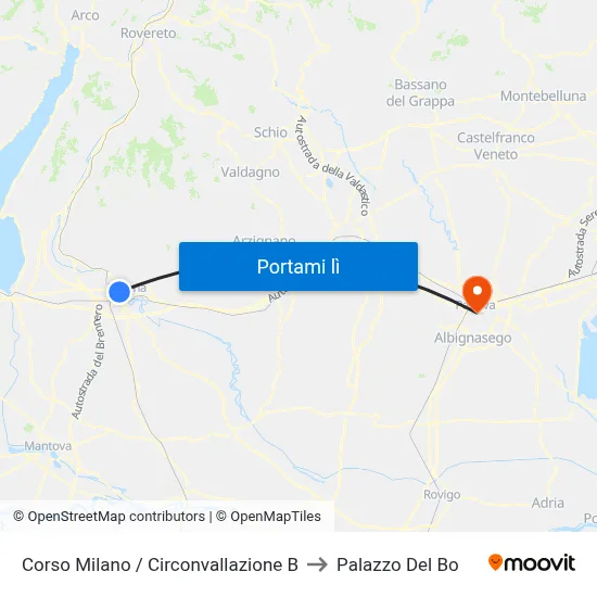 Corso Milano / Circonvallazione B to Palazzo Del Bo map