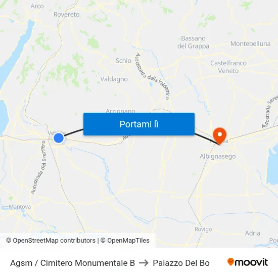 Agsm / Cimitero Monumentale B to Palazzo Del Bo map