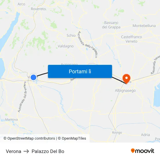 Verona to Palazzo Del Bo map