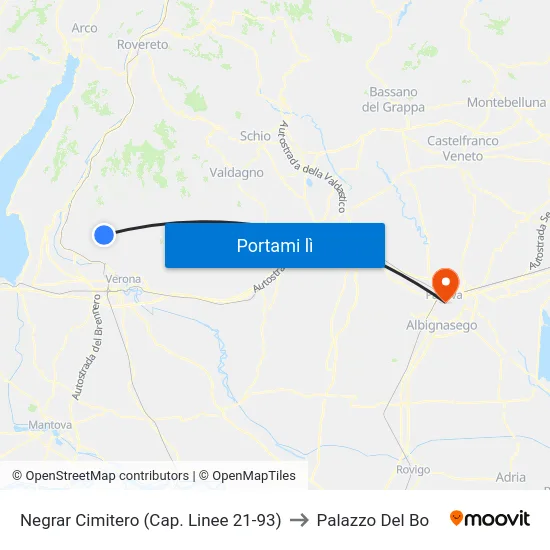 Negrar Cimitero (Cap. Linee 21-93) to Palazzo Del Bo map