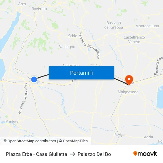Piazza Erbe - Casa Giulietta to Palazzo Del Bo map