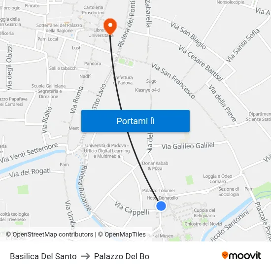 Basilica Del Santo to Palazzo Del Bo map
