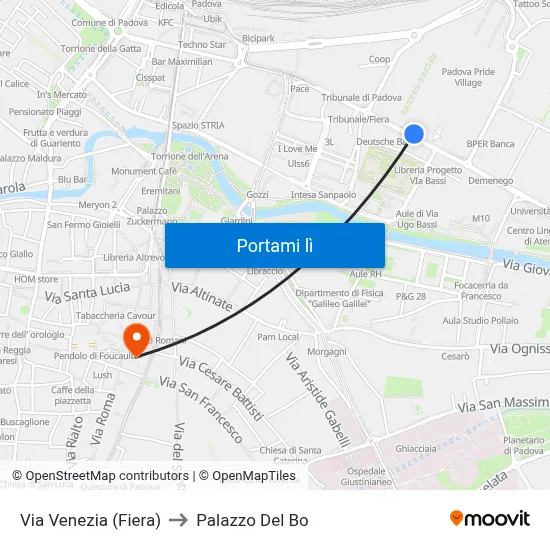 Via Venezia (Fiera) to Palazzo Del Bo map