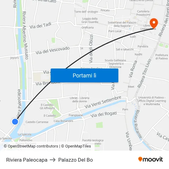 Riviera Paleocapa to Palazzo Del Bo map
