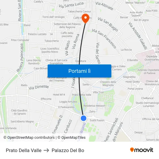 Prato Della Valle to Palazzo Del Bo map