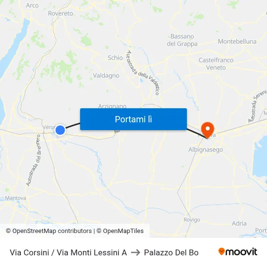 Via Corsini / Via Monti Lessini A to Palazzo Del Bo map