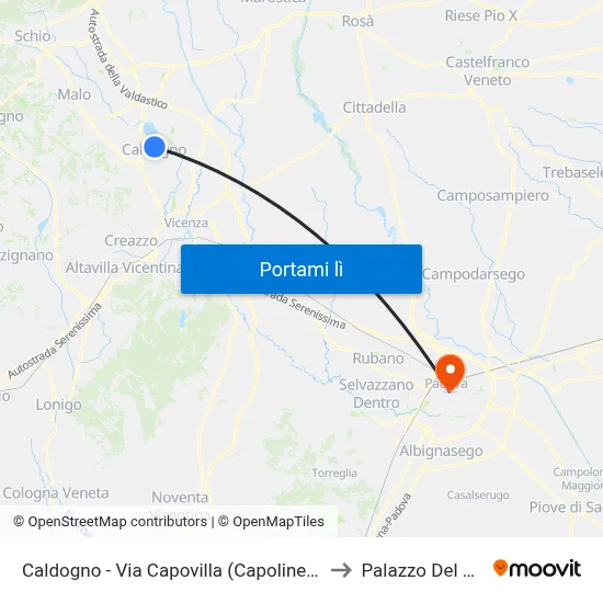 Caldogno - Via Capovilla (Capolinea) to Palazzo Del Bo map