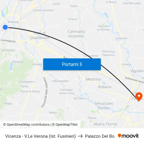 Vicenza - V.Le Verona (Ist. Fusinieri) to Palazzo Del Bo map