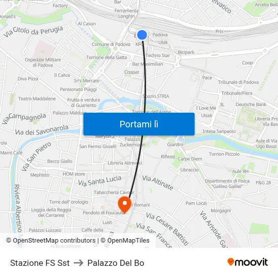 Stazione FS Sst to Palazzo Del Bo map