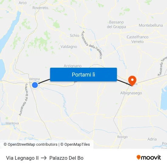 Via Legnago II to Palazzo Del Bo map