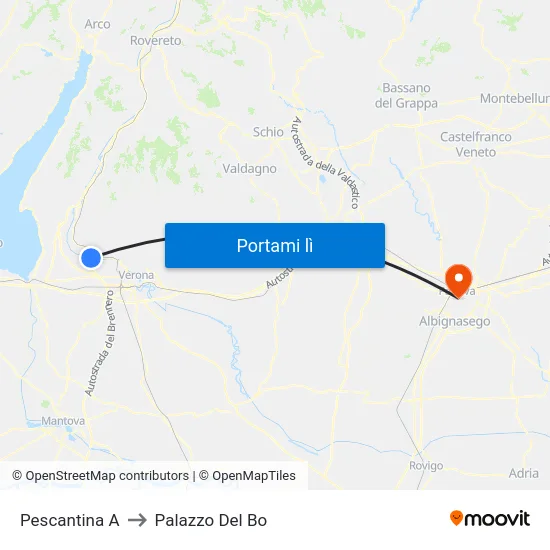Pescantina A to Palazzo Del Bo map