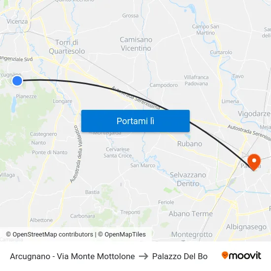 Arcugnano - Via Monte Mottolone to Palazzo Del Bo map