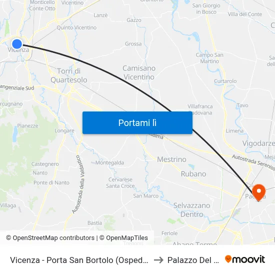 Vicenza - Porta San Bortolo (Ospedale) to Palazzo Del Bo map