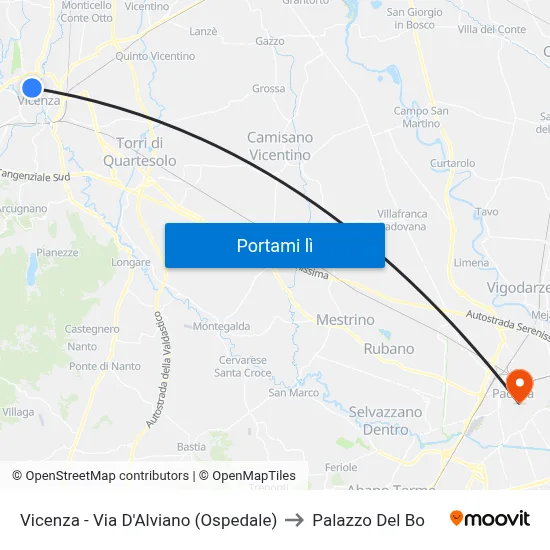 Vicenza - Via D'Alviano (Ospedale) to Palazzo Del Bo map
