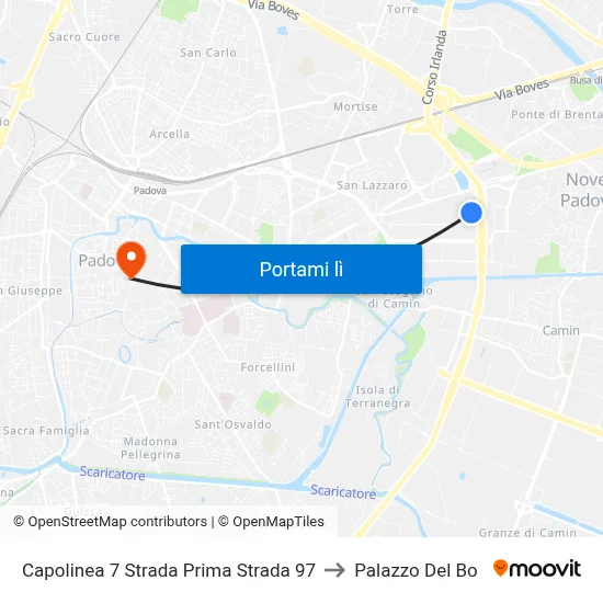 Capolinea 7 Strada Prima Strada 97 to Palazzo Del Bo map