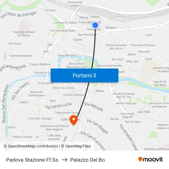 Padova Stazione Ff.Ss. to Palazzo Del Bo map
