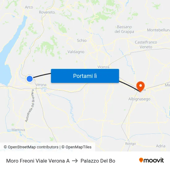 Moro Freoni Viale Verona A to Palazzo Del Bo map