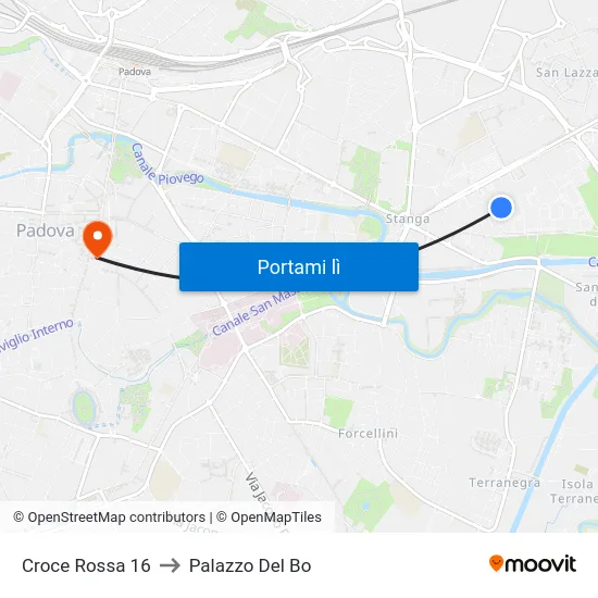 Croce Rossa 16 to Palazzo Del Bo map