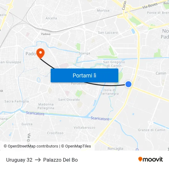 Uruguay 32 to Palazzo Del Bo map