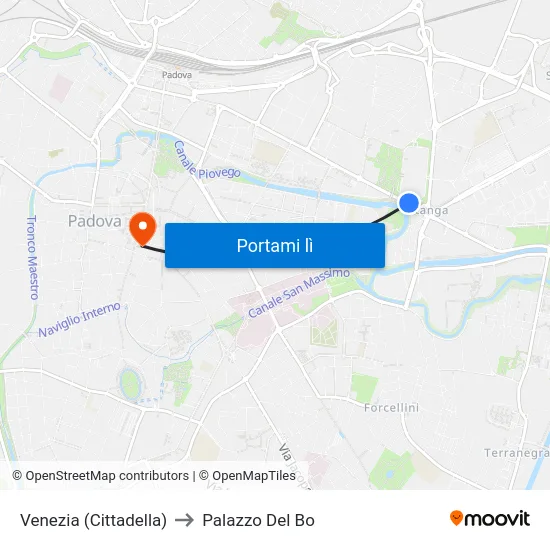 Venezia (Cittadella) to Palazzo Del Bo map