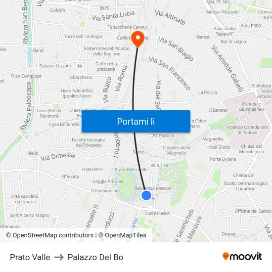 Prato Valle to Palazzo Del Bo map