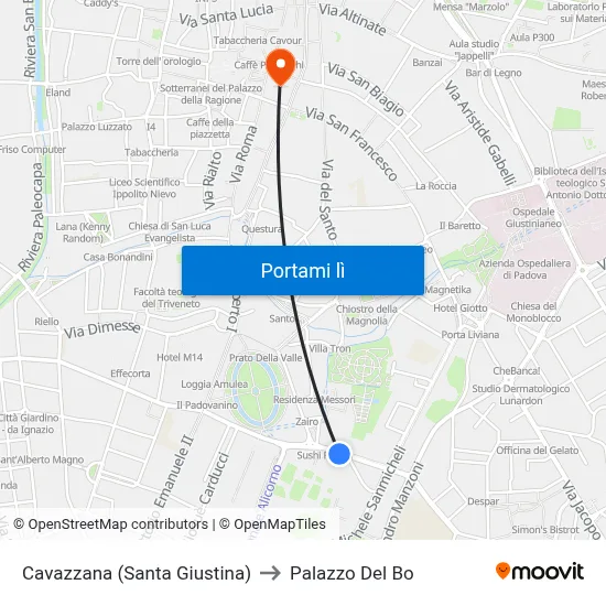 Cavazzana (Santa Giustina) to Palazzo Del Bo map