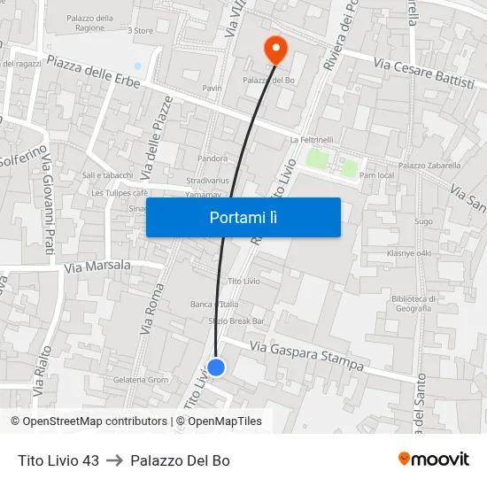 Tito Livio 43 to Palazzo Del Bo map