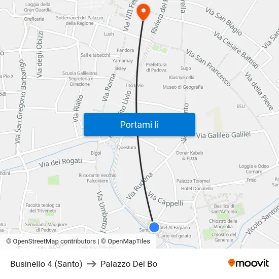 Businello 4 (Santo) to Palazzo Del Bo map