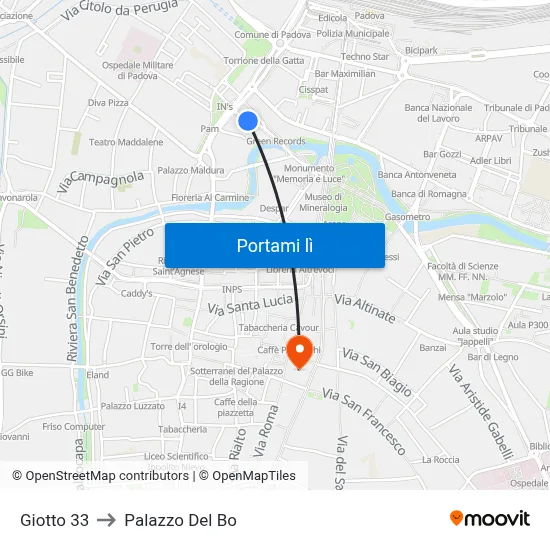 Giotto 33 to Palazzo Del Bo map