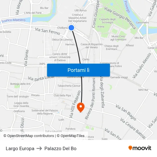Largo Europa to Palazzo Del Bo map