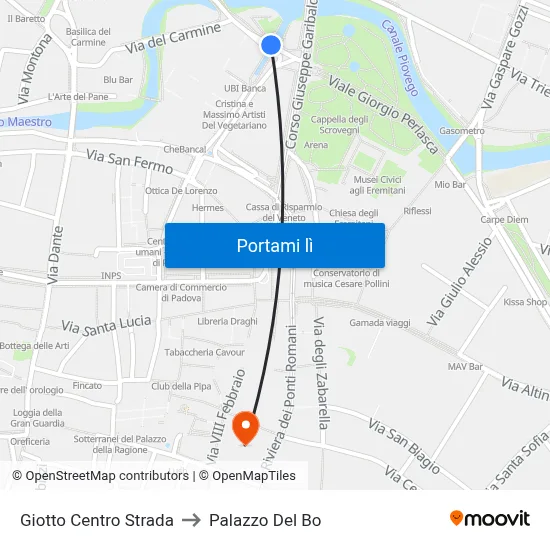 Giotto Centro Strada to Palazzo Del Bo map