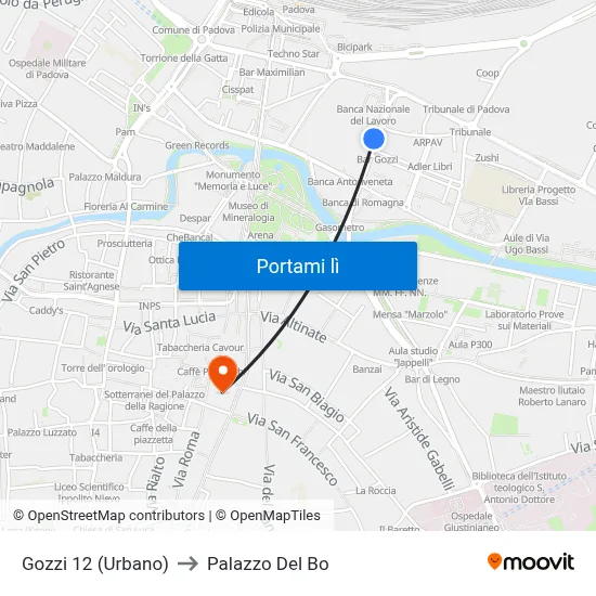 Gozzi 12 (Urbano) to Palazzo Del Bo map