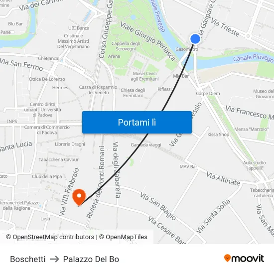 Boschetti to Palazzo Del Bo map