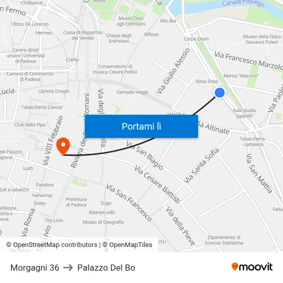 Morgagni 36 to Palazzo Del Bo map