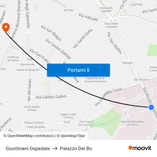 Giustiniani Ospedale to Palazzo Del Bo map