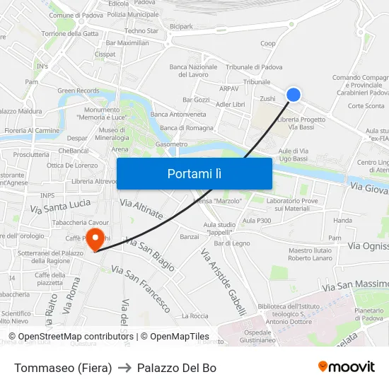Tommaseo (Fiera) to Palazzo Del Bo map