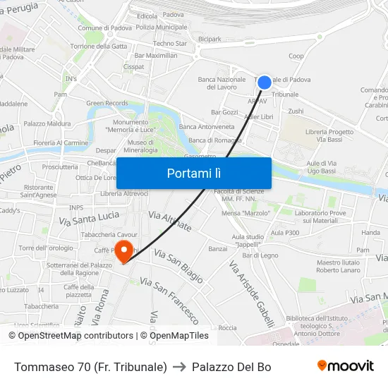 Tommaseo 70 (Fr. Tribunale) to Palazzo Del Bo map