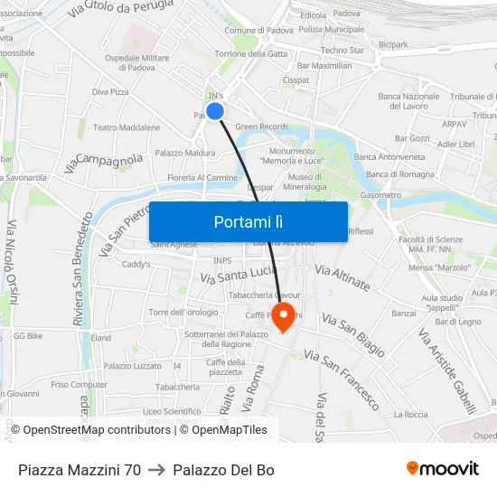 Piazza Mazzini 70 to Palazzo Del Bo map