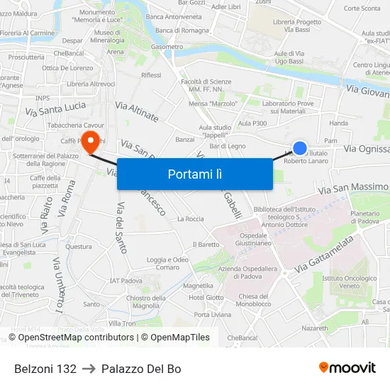 Belzoni 132 to Palazzo Del Bo map