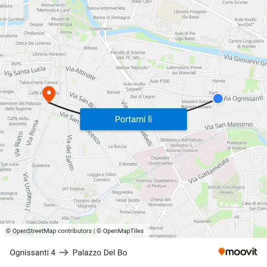 Ognissanti 4 to Palazzo Del Bo map