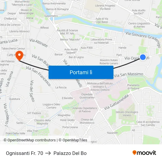 Ognissanti Fr. 70 to Palazzo Del Bo map