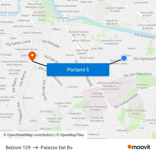 Belzoni 129 to Palazzo Del Bo map