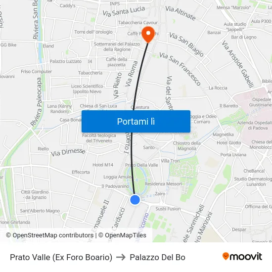 Prato Valle (Ex Foro Boario) to Palazzo Del Bo map