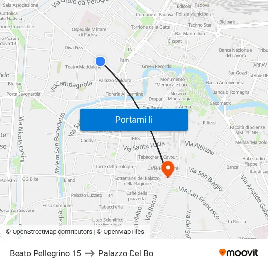 Beato Pellegrino 15 to Palazzo Del Bo map