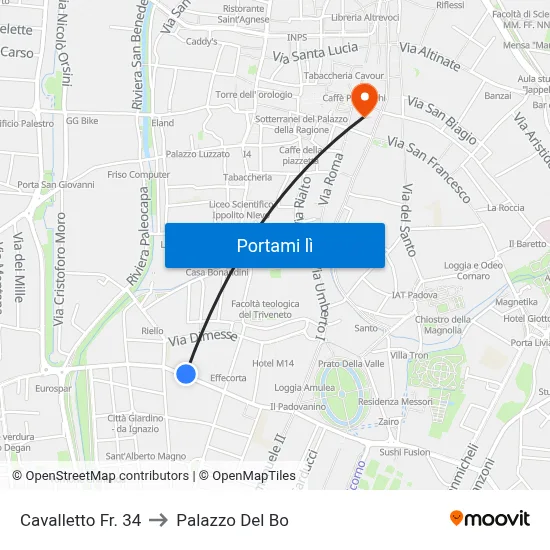 Cavalletto Fr. 34 to Palazzo Del Bo map