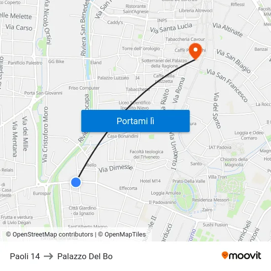 Paoli 14 to Palazzo Del Bo map