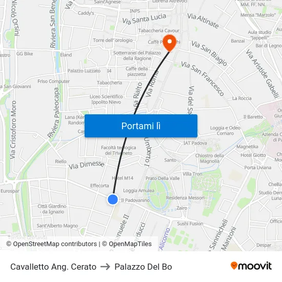 Cavalletto Ang. Cerato to Palazzo Del Bo map