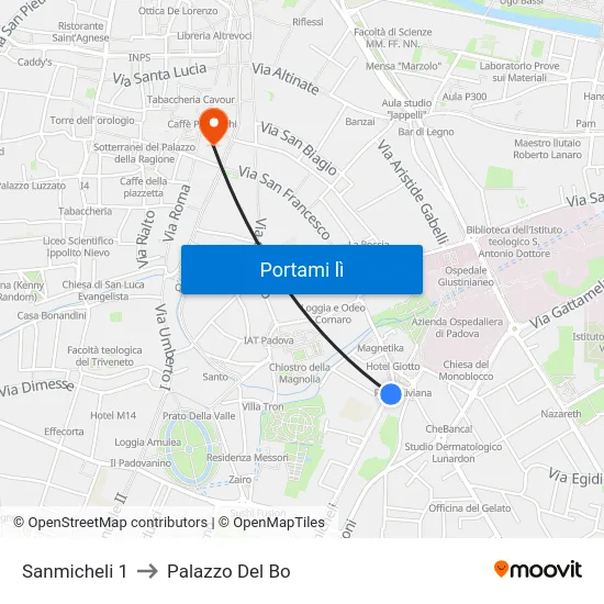 Sanmicheli 1 to Palazzo Del Bo map