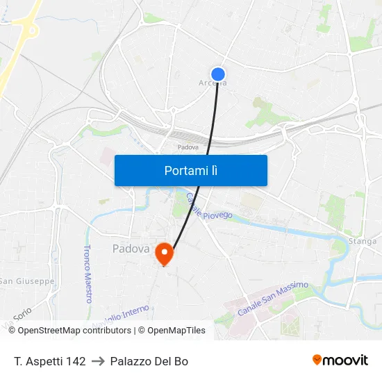 T. Aspetti 142 to Palazzo Del Bo map