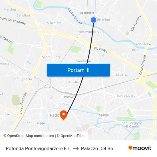 Rotonda Pontevigodarzere F.T. to Palazzo Del Bo map